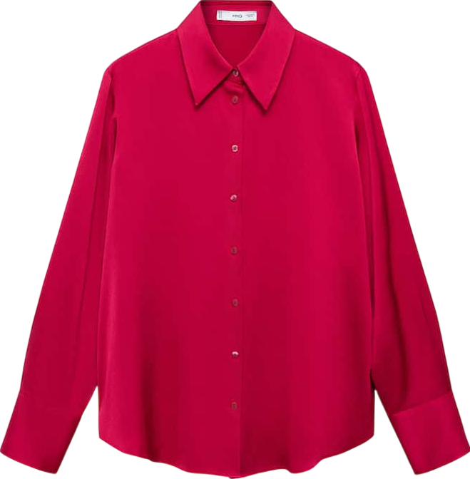 MANGO Red Satin Long Sleeve Shirt UK 8