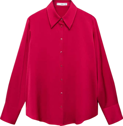 MANGO Red Satin Long Sleeve Shirt UK 8