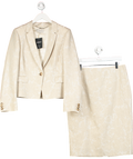 Hobbs Beige Natural Linen Jacquard 2- Piece Suit- Skirt Uk 14, Blazer UK 16