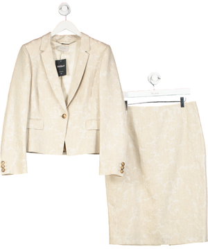 Hobbs Beige Natural Linen Jacquard 2- Piece Suit- Skirt Uk 14, Blazer UK 16