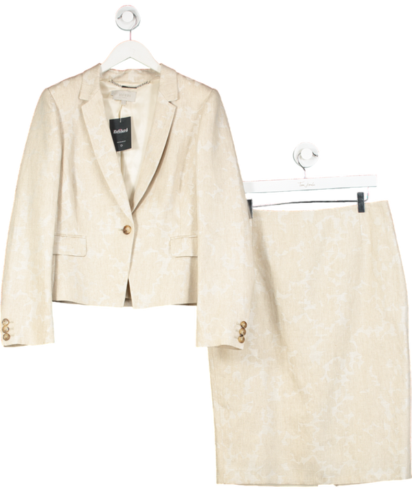 Hobbs Beige Natural Linen Jacquard 2- Piece Suit- Skirt Uk 14, Blazer UK 16