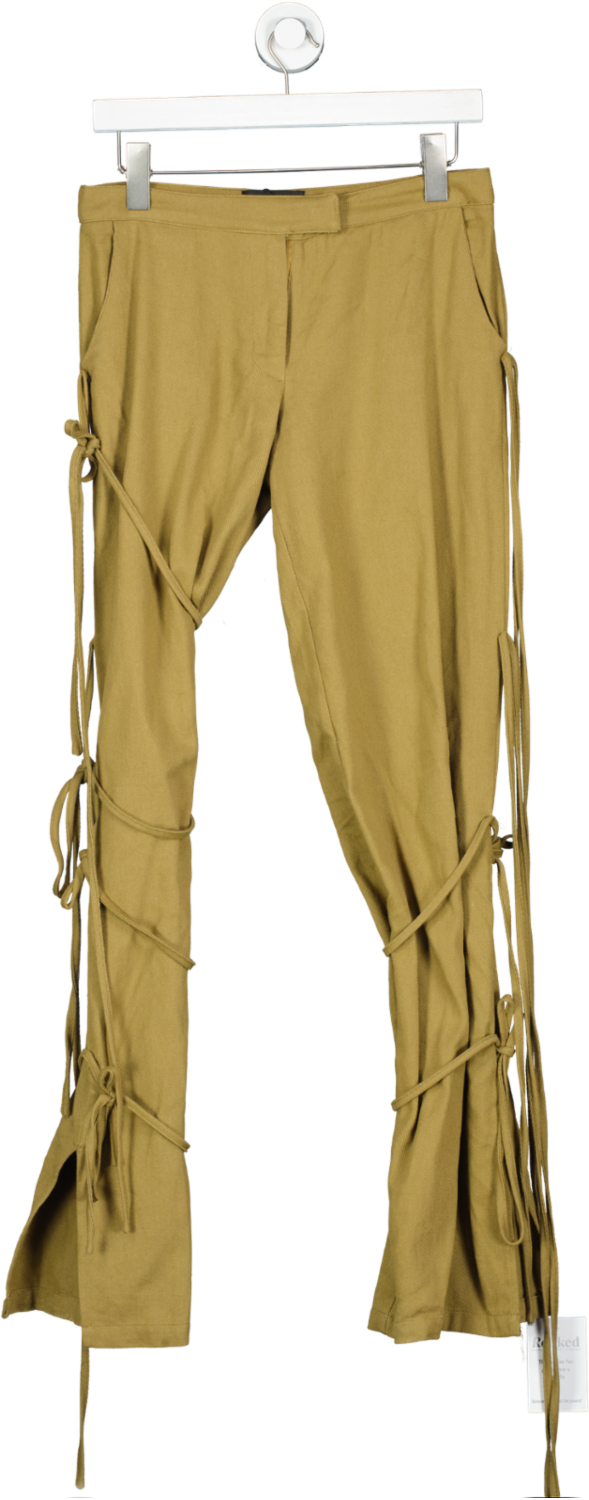 PrettyLittleThing Brown Plt Label Olive Low Rise Tie Detail Trousers UK 4