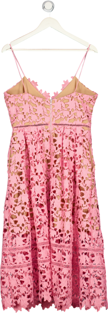 SELF PORTRAIT Pink  Azaelea Floral-embroidered Woven Midi Dress UK 4