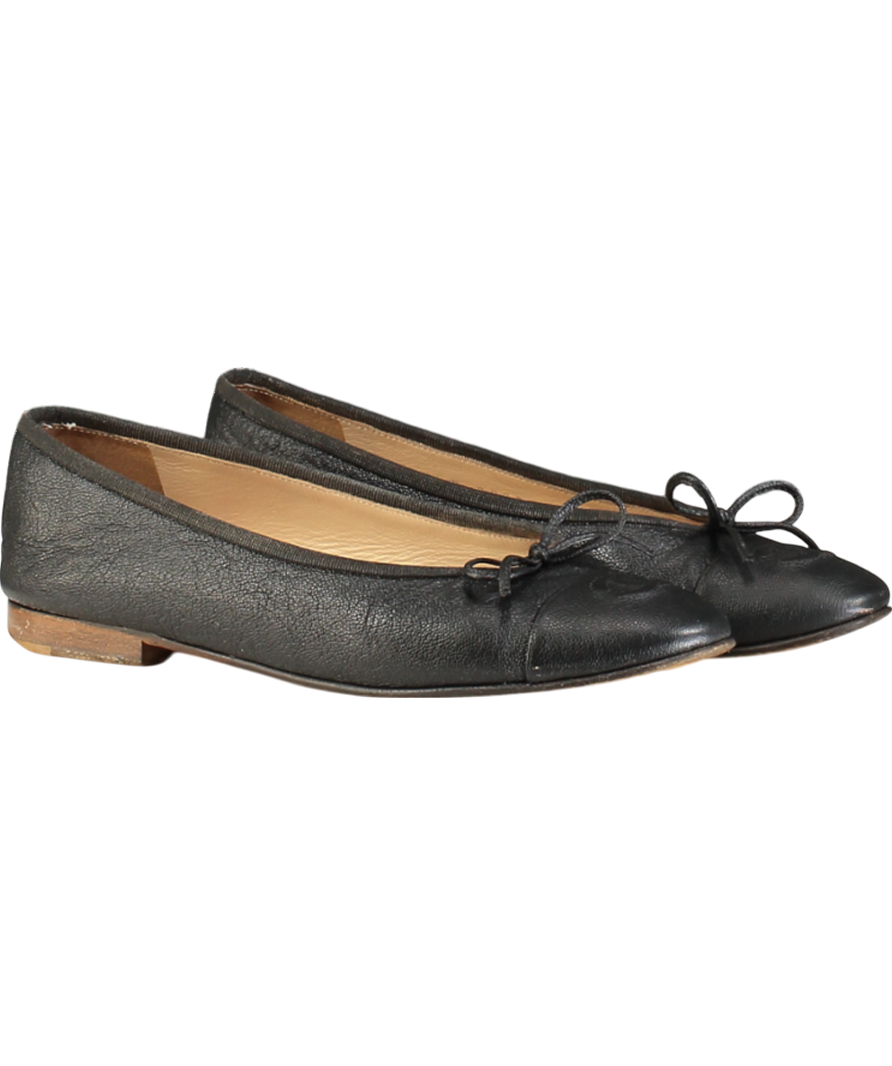Chanel Black  Leather CC Logo  Ballet Flats UK 4.5 EU 37.5 👠