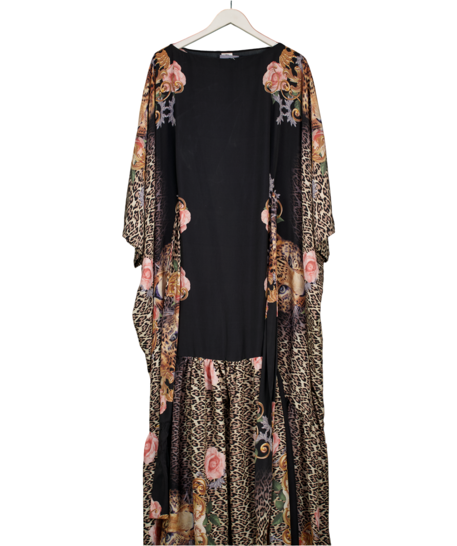 Donald Stanley Black Leopard Floral Printed Kaftan Maxi Dress UK XXL