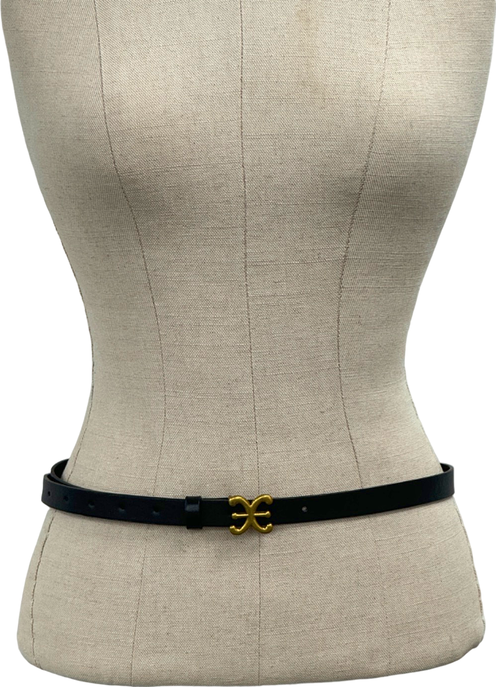 Black Faux Leather Belt with Gold Buckle Detail Onesize