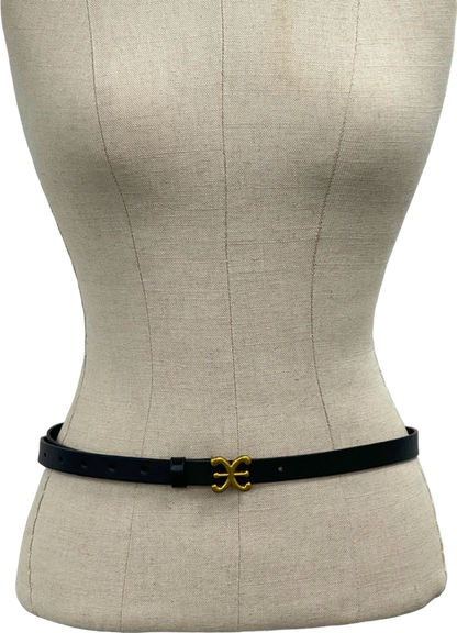 Black Faux Leather Belt with Gold Buckle Detail Onesize