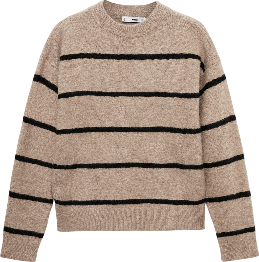 MANGO Brown Round Neck Striped Knit Jumper UK S