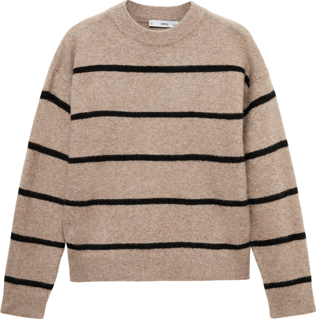 MANGO Brown Round Neck Striped Knit Jumper UK S