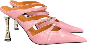 River Island Pink Print Triple Buckle Heeled Mule UK 6 EU 39