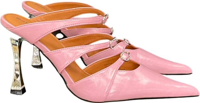 River Island Pink Print Triple Buckle Heeled Mule UK 6 EU 39 👠
