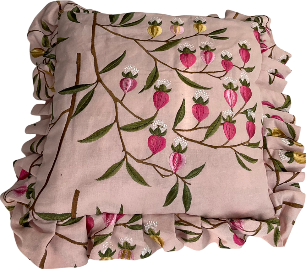Pink Floral embroidered  Cushion One Size