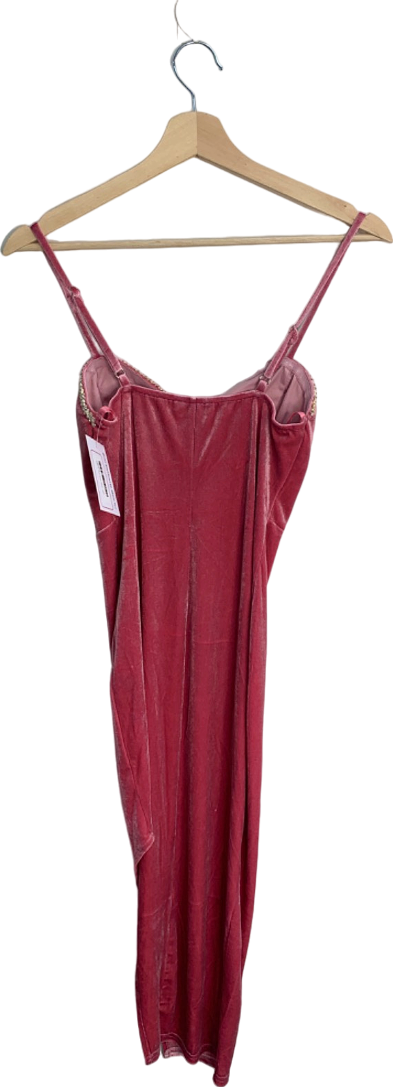Fashion Nova Red Rhinestone Trim Velvet Dress XS