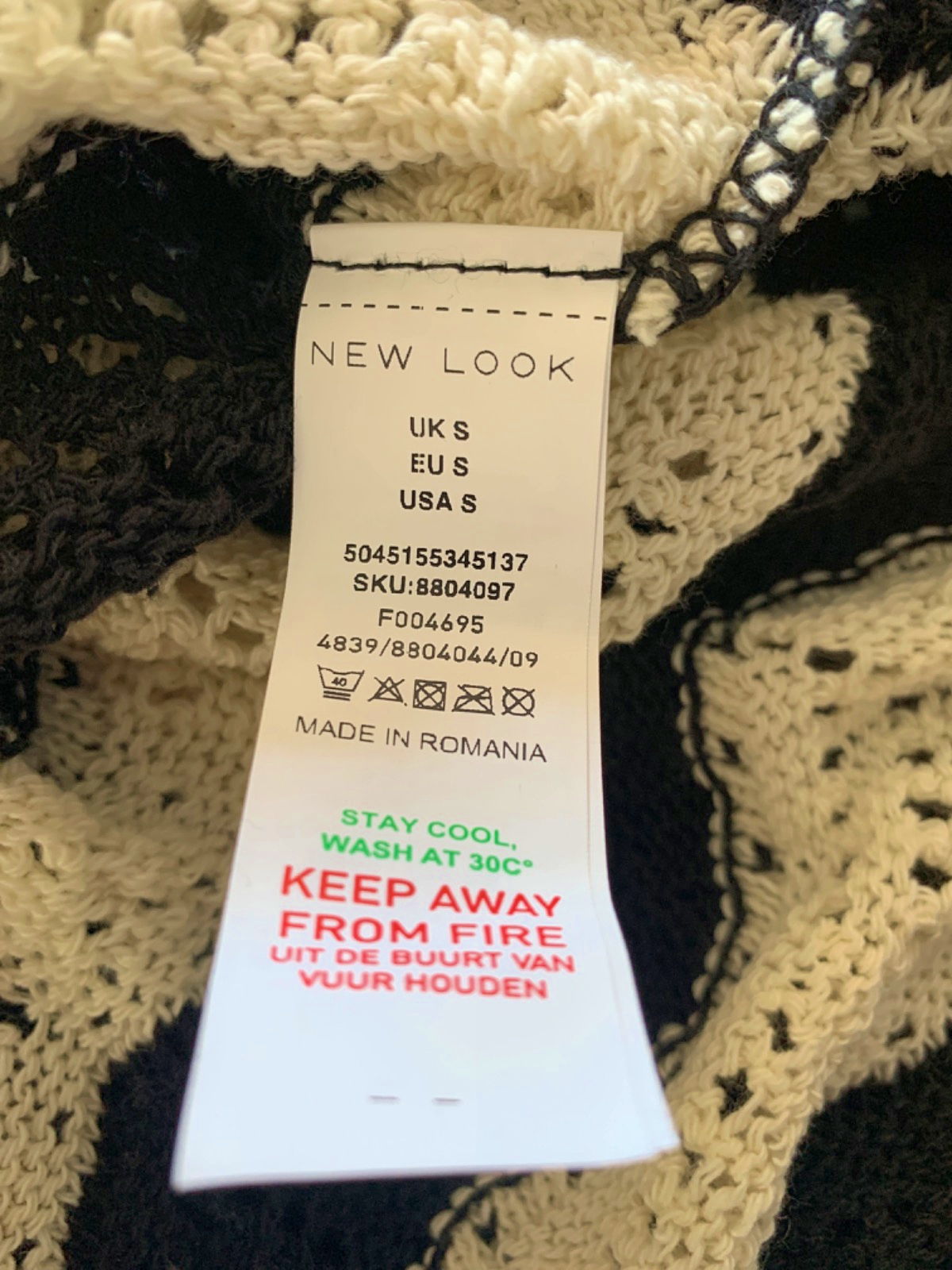 New Look Black/Beige Chevron Crochet Maxi Dress UK S