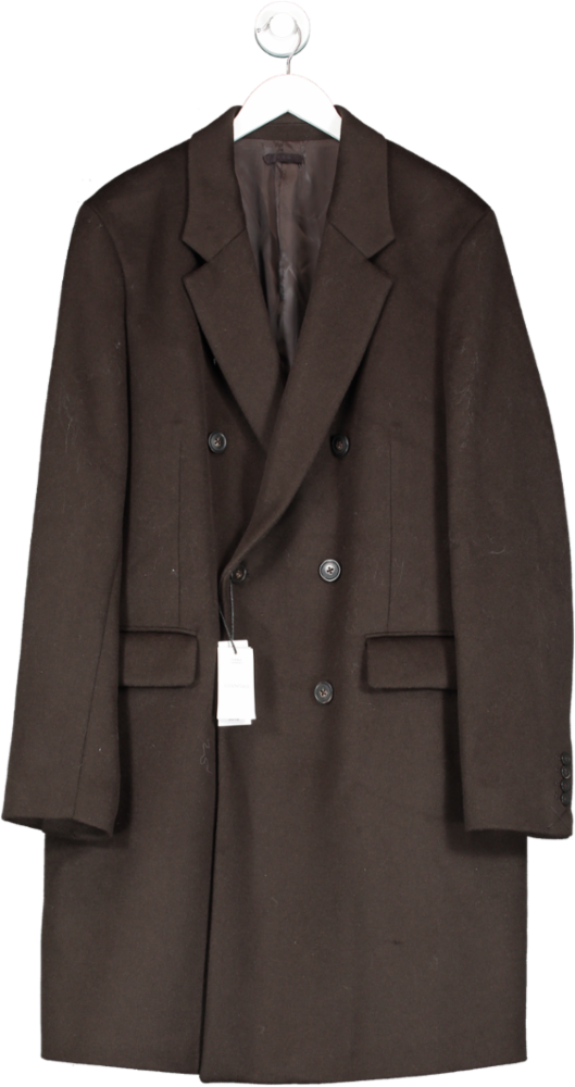 MANGO Dark Brown Recycled Wool Double-breasted Coat BNWT UK XL