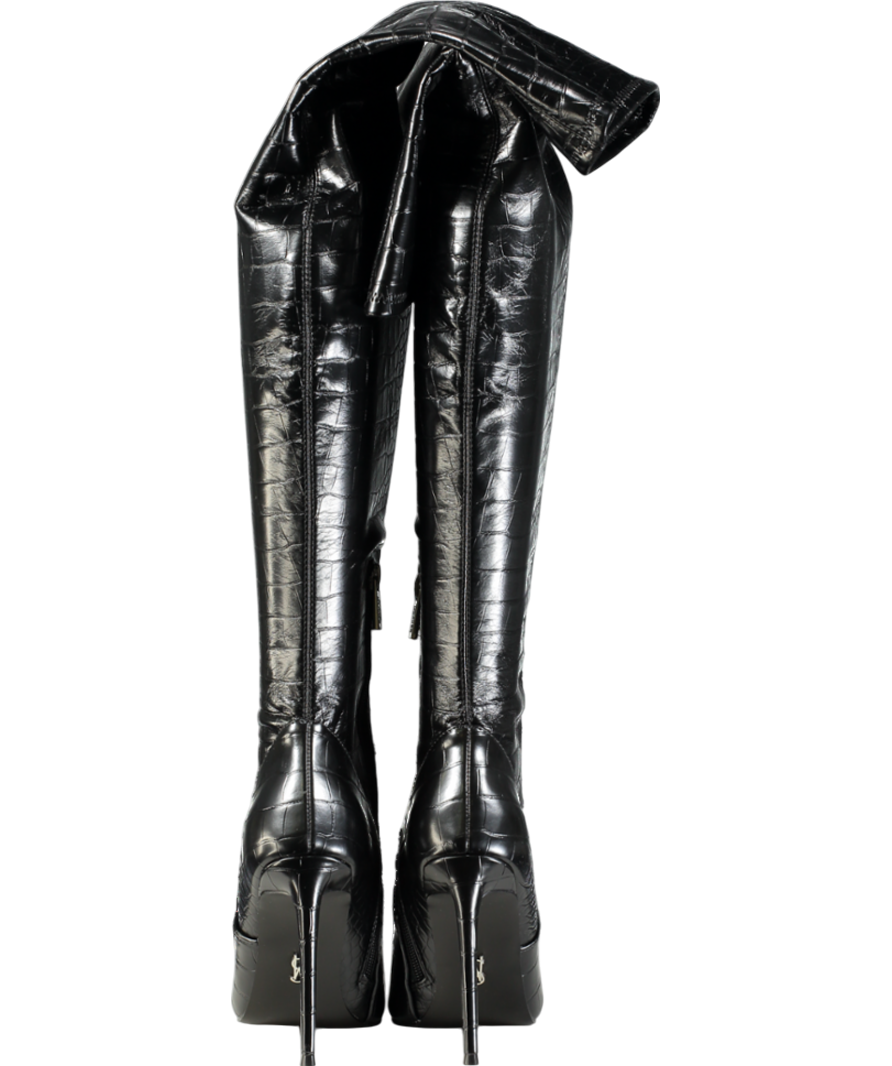 STEVE MADDEN Black Croc Over The Knee Heel Boots UK 6 EU 39 👠