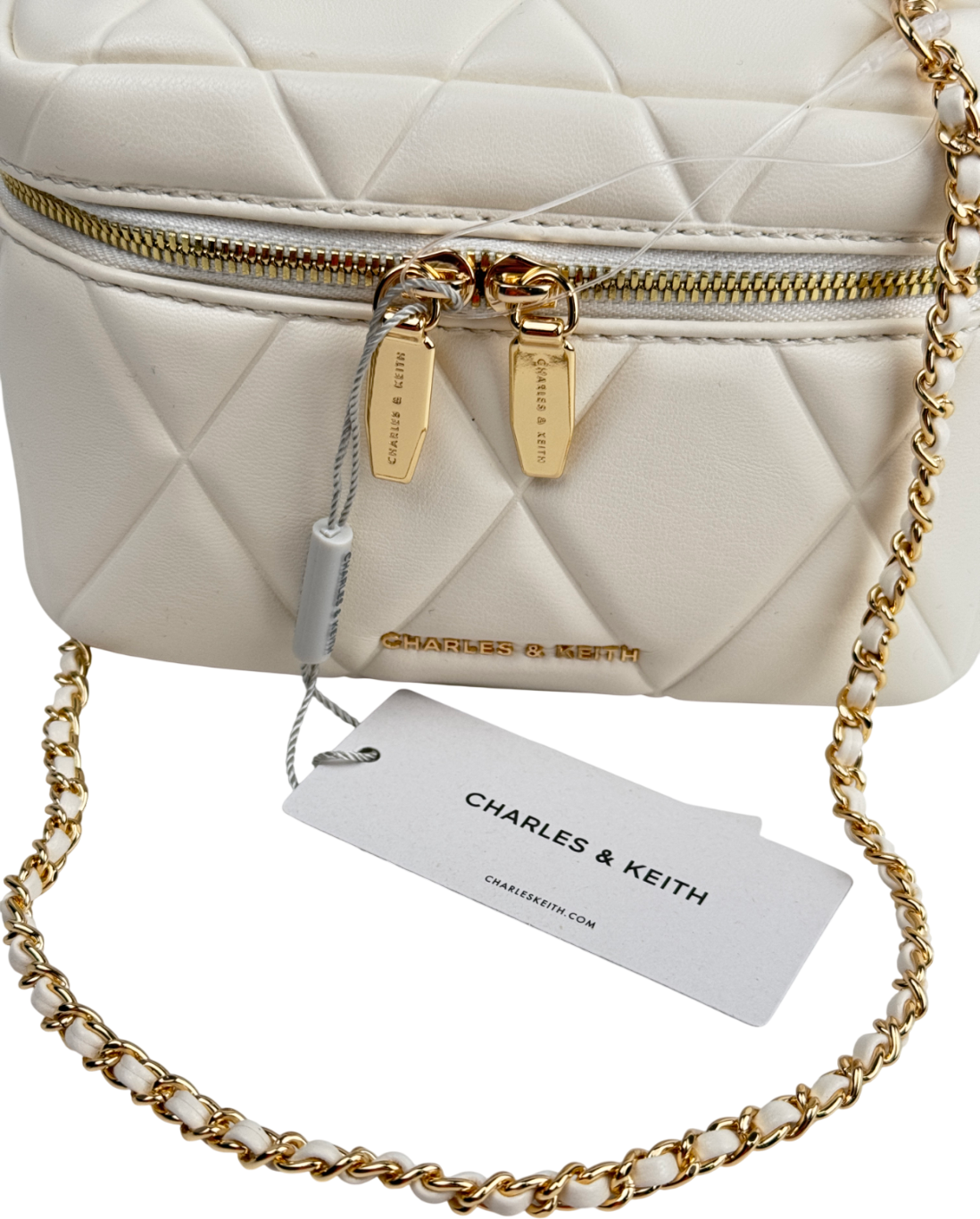 CHARLES & KEITH Cream Arwen Quilted Top Handle Vanity Bag