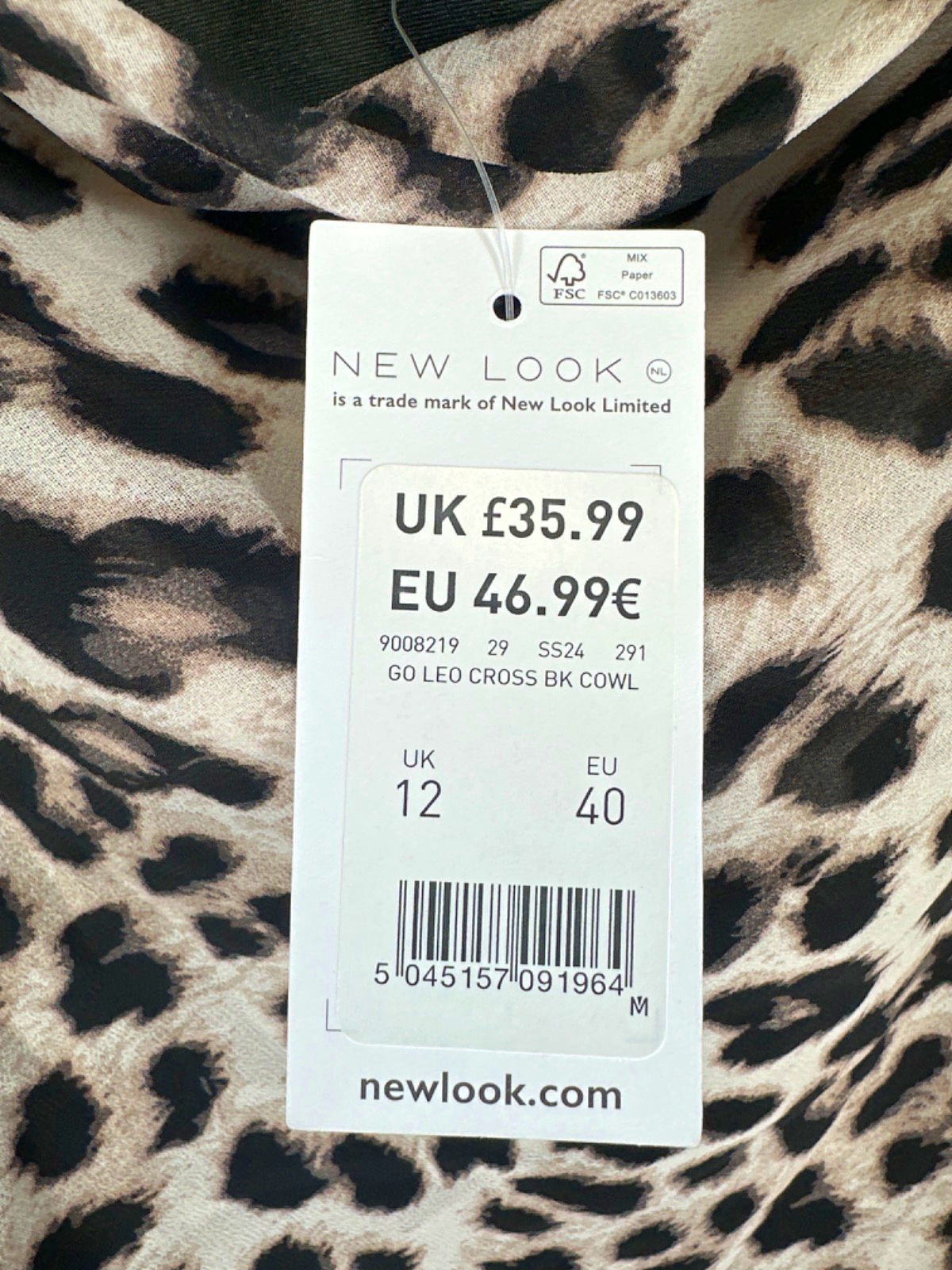 New Look Leopard Print Cowl Neck Midi Dress UK 12