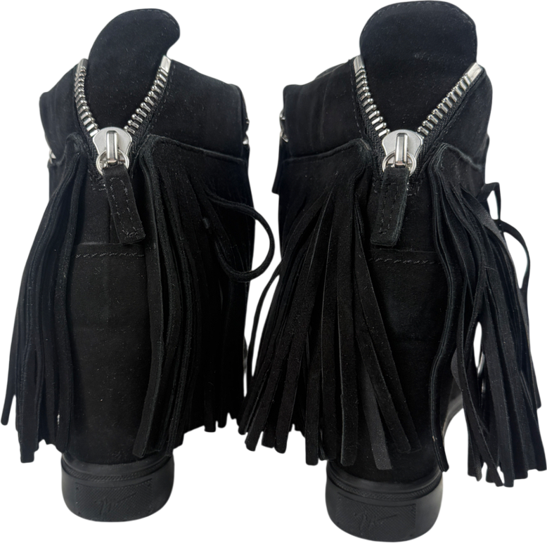 Guiseppe zanotti Black Suede Tassel Wedge Trainer UK 7 EU 40 👠
