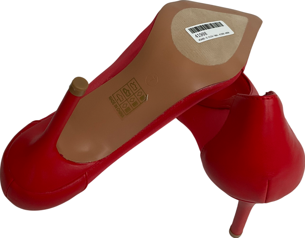 PrettyLittleThing Red Mesh Wide Fit Point Toe Contrast High Stiletto Court Heels UK 7