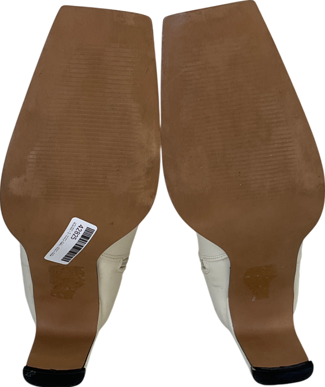 H&M White Wide Fit Reach Set Back Mid Heel Boots In Off-white UK 6 EU 39 👠