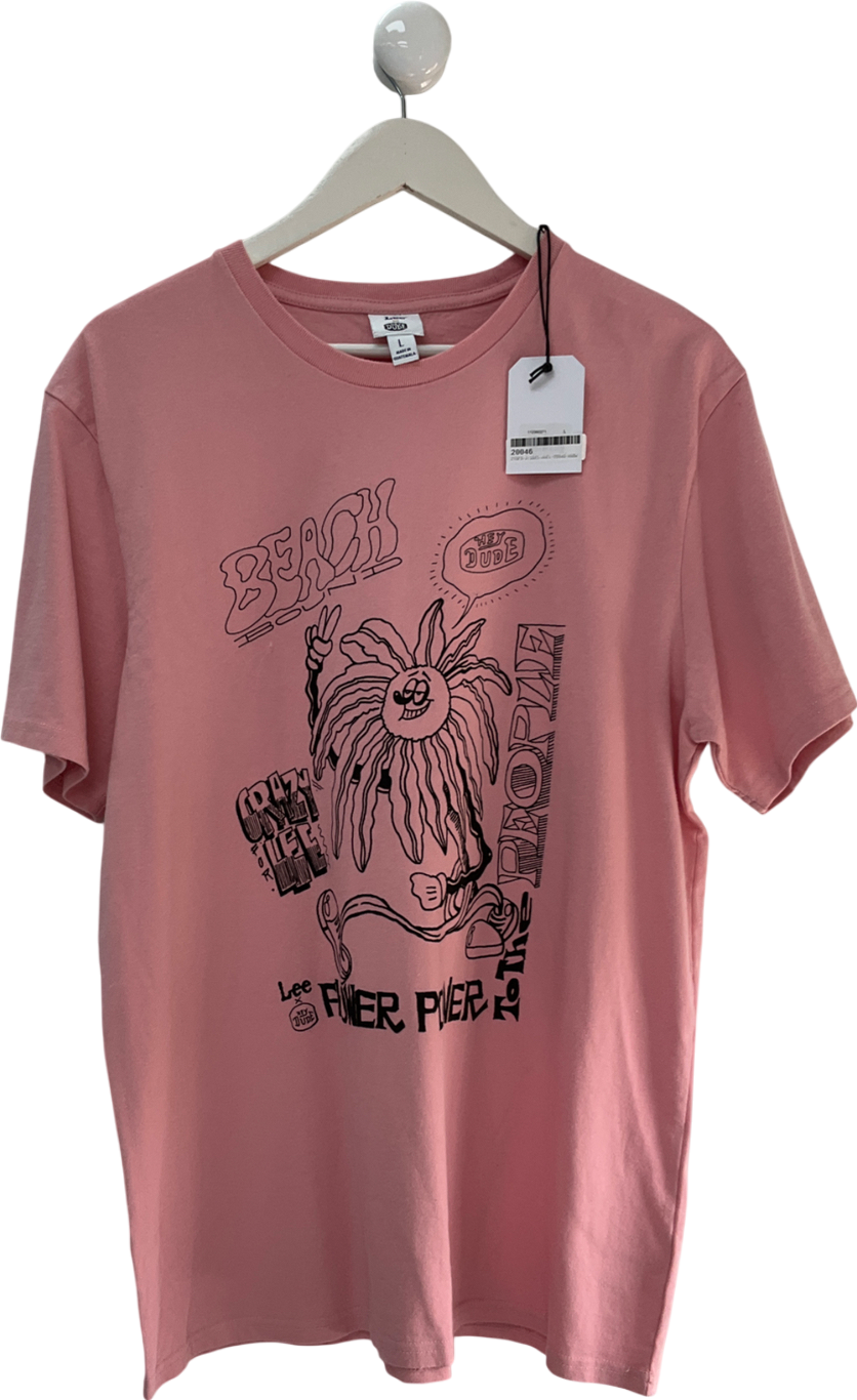 Lee X Hey Dude Pink Printed T-shirt UK L