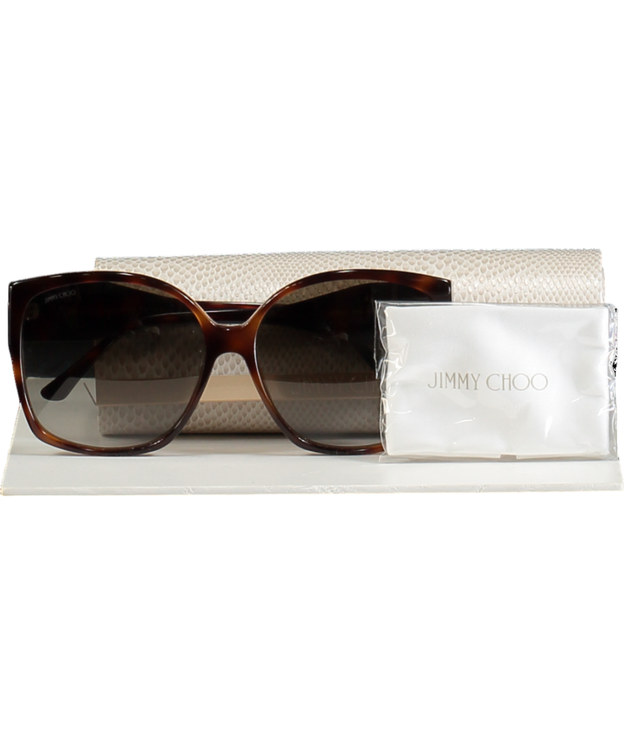 Jimmy Choo Brown Noemi Crystal Logo Sunglasses in case