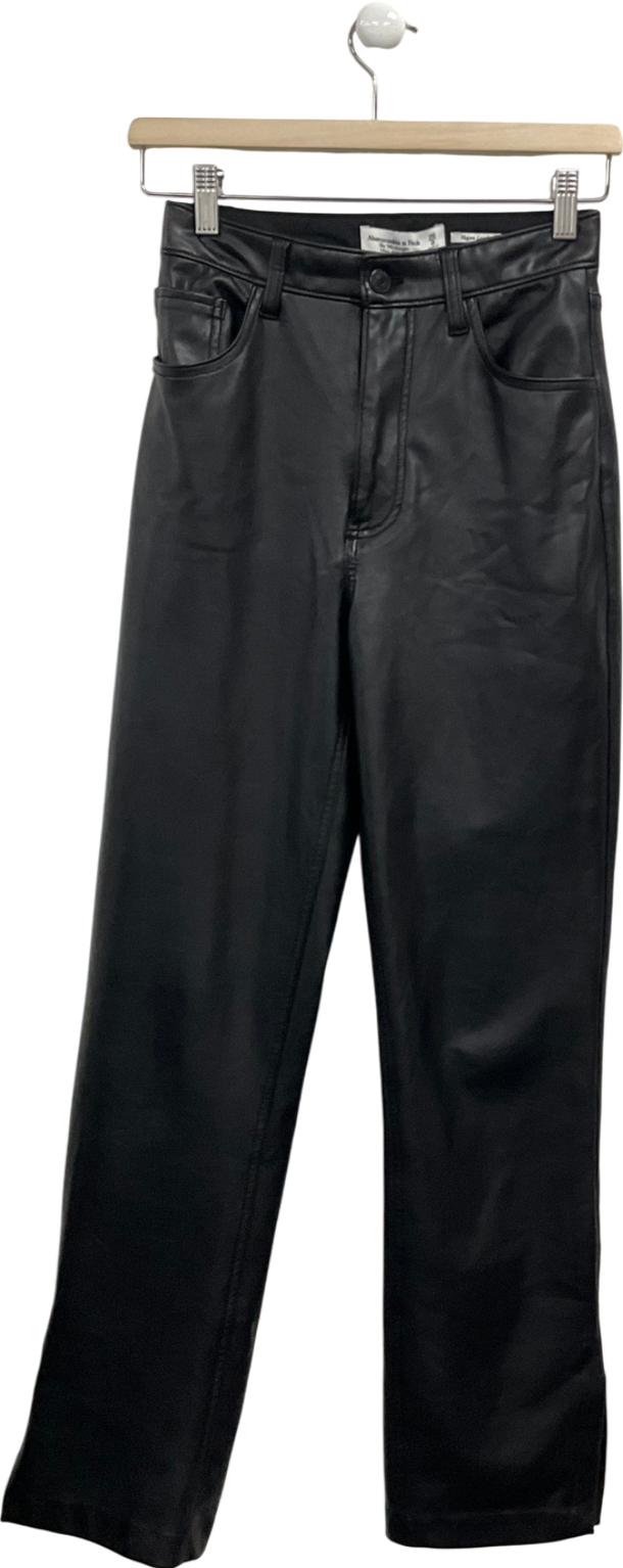 Abercrombie & Fitch Black 90s Straight Ultra High Rise Vegan Leather Trousers W25