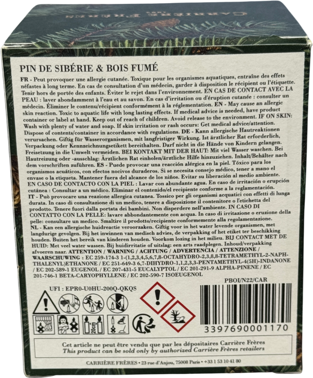 CARRIÈRE FRÈRES Green Siberian Pine & Smoked Wood Scented Candle 185g