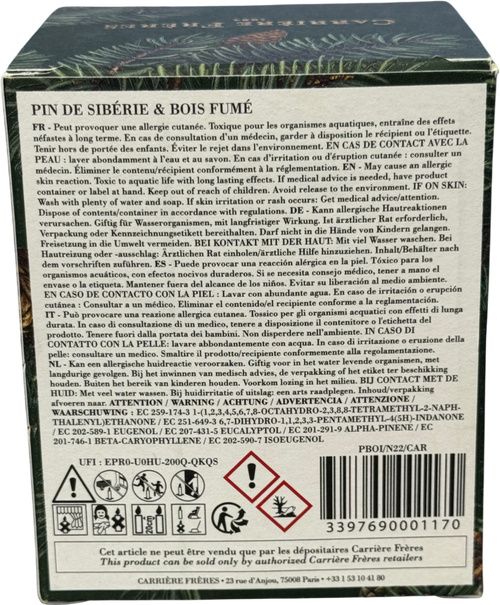 CARRIÈRE FRÈRES Green Siberian Pine & Smoked Wood Scented Candle 185g
