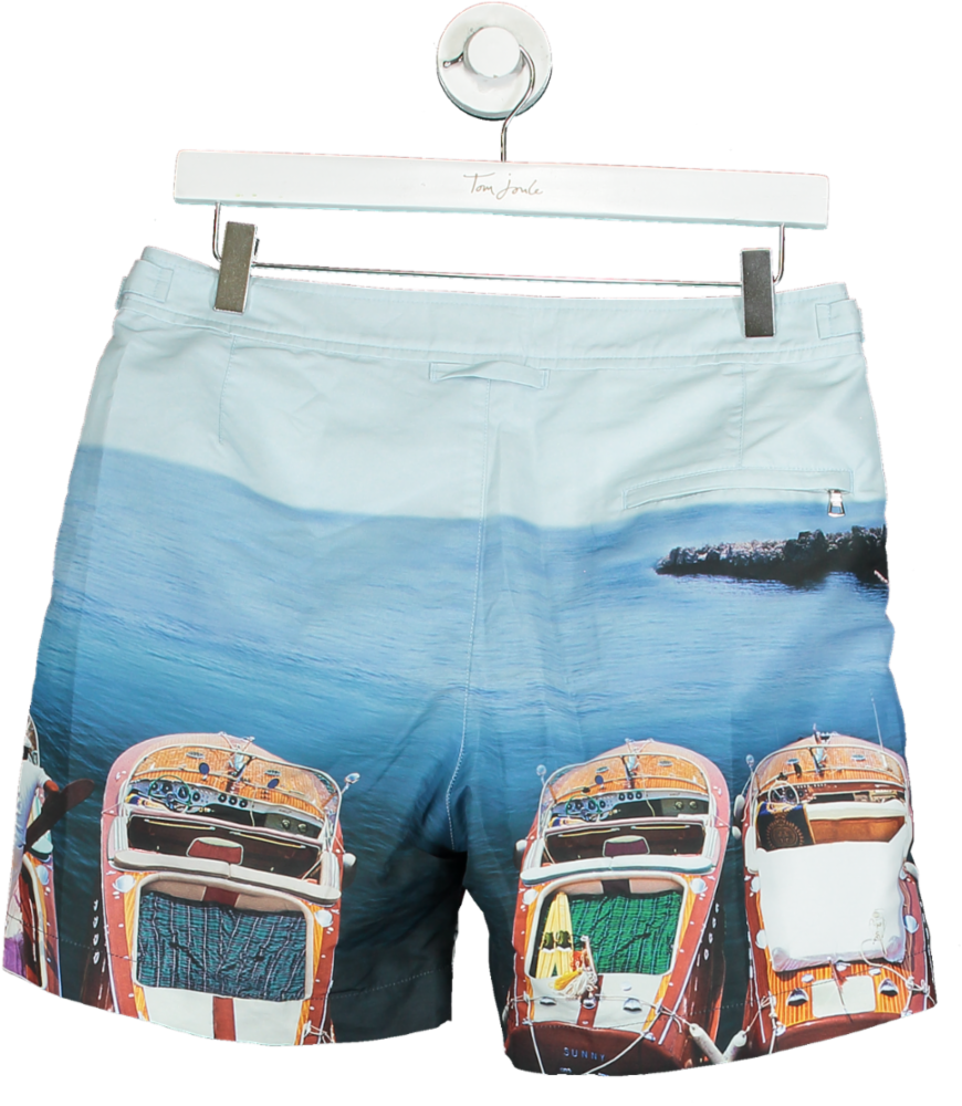 Orlebar Brown Light Blue Bulldog Swim Shorts with Boat Print W30 Reliked