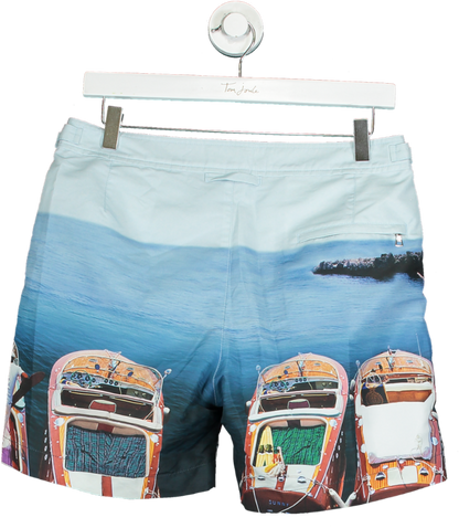 Orlebar Brown Light Blue Bulldog Swim Shorts with Boat Print W30