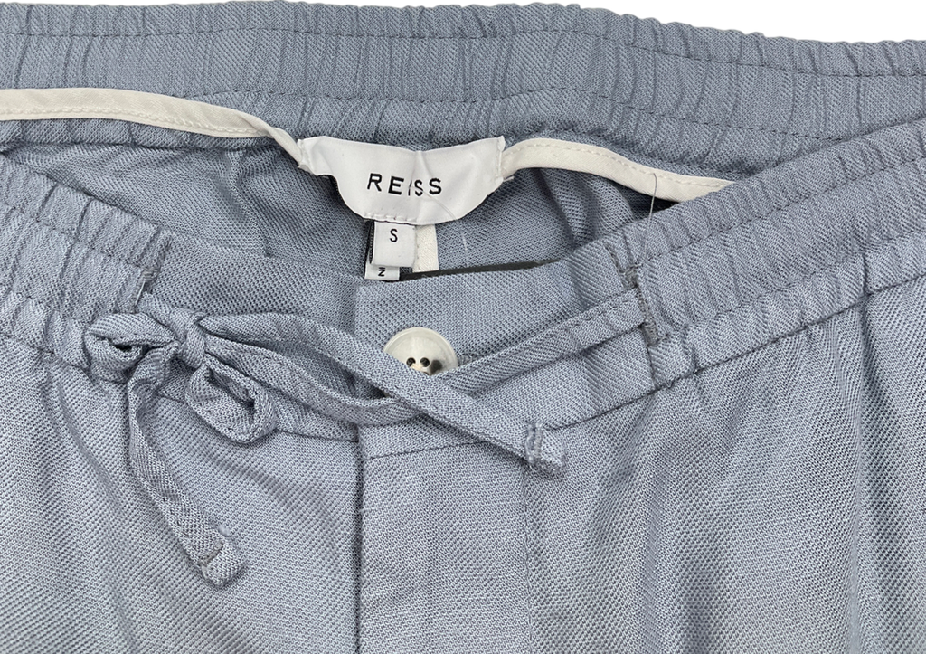 REISS Blue Textured Crepe Drawstring Shorts UK S