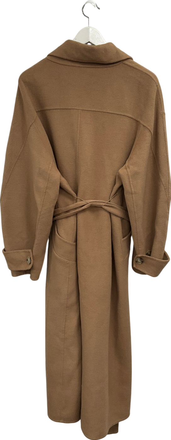 ZARA Beige Belted Wool Blend Coat UK L