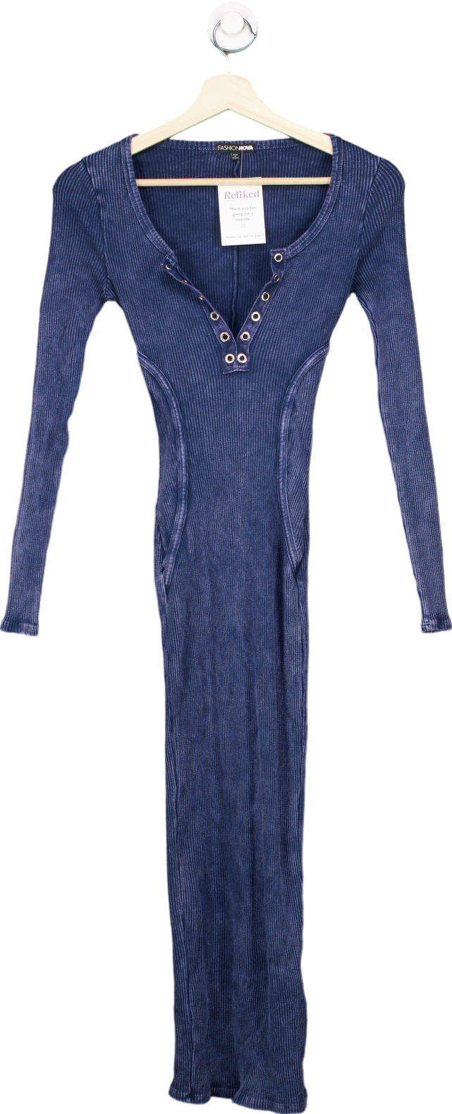 Fashion Nova Blue Ribbed Long Sleeve Dress XS