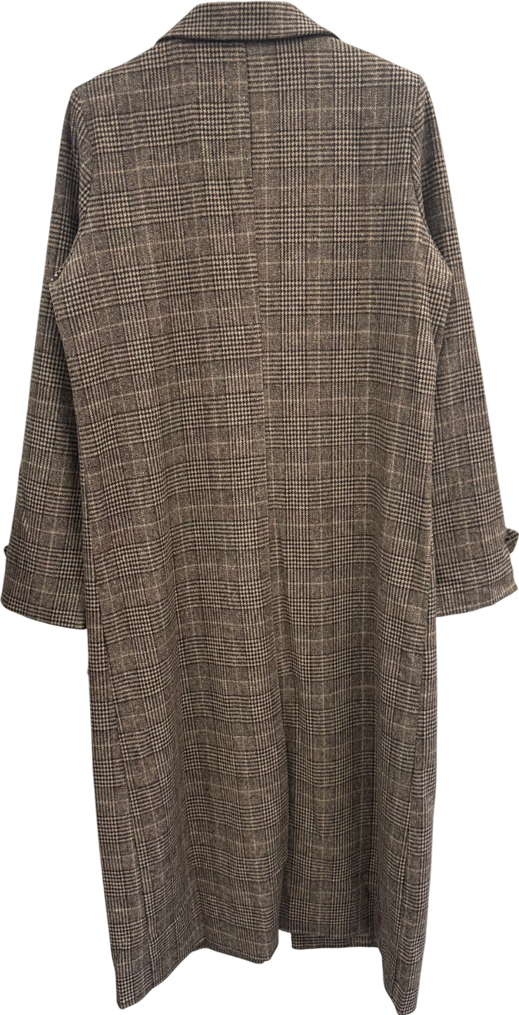 PrettyLittleThing Brown Check Print Oversized Trench Coat UK 12