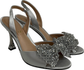 Charles & Keith Metallic Recycled Polyester Beaded Bow Slingback Pumps - Silver UK 4 EU 37 👠