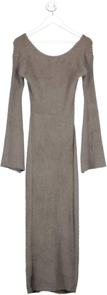 Misspap Grey Premium Fluffy Knitted Open Back Dress UK S