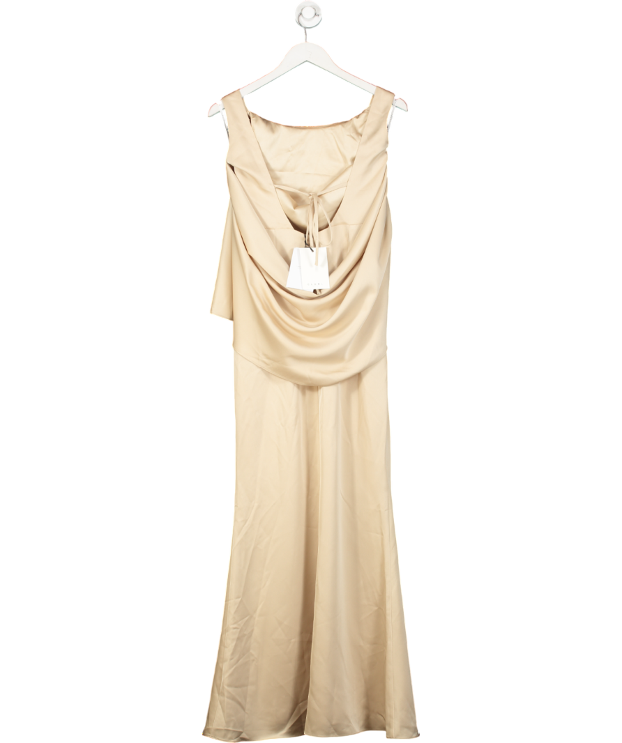 Club L Cream Ambra Champagne Satin One-shoulder Dress UK 8