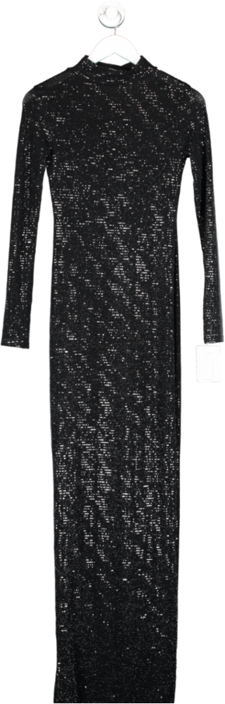 boohoo Black Sequin Long Sleeve High Neck Maxi Dress UK 10