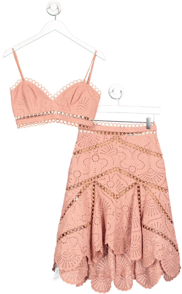 Zimmermann Pink Broderie Anglaise Skirt And Crop Top UK S