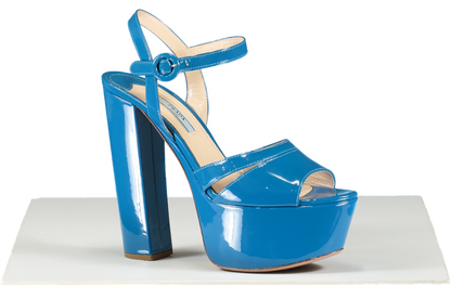 Prada Blue Patent Platform Leather Sandals UK 5.5 EU 38.5 👠