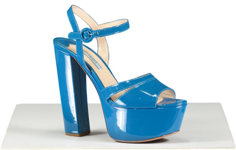 Prada Blue Patent Platform Leather Sandals UK 5.5 EU 38.5 👠