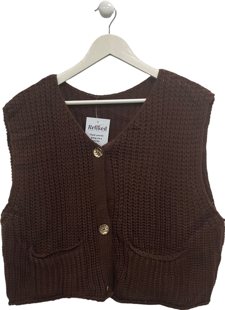 Brown Knitted Button Down Tank UK L
