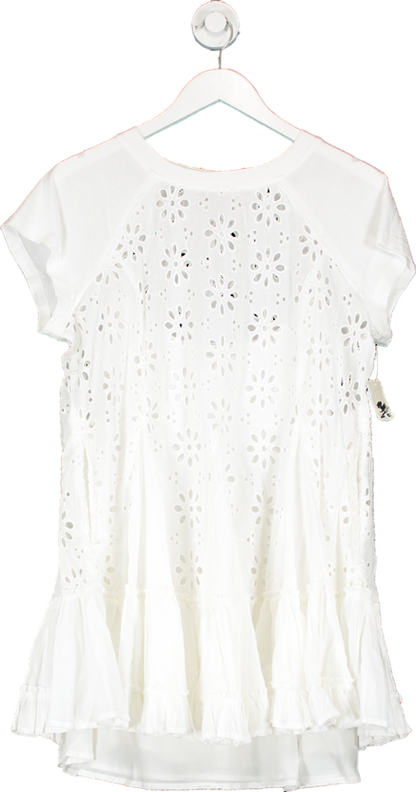 Free People White Sadler Broderie Lined Mini Dress UK S