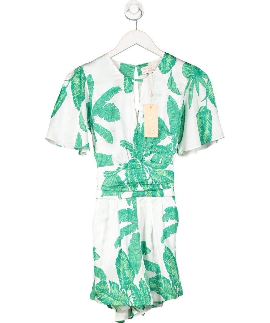 Dancing Leopard Green Fleur Playsuit In White Jungle UK 6