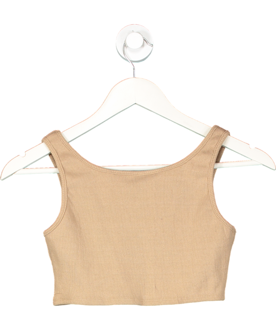Turquoise Lane Brown Ribbed  Scoop Neck Crop Top UK XS/S