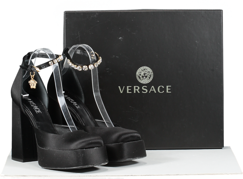 Versace Black Satin Medusa Aevitas Platform Pumps UK 5.5 EU 38.5 👠
