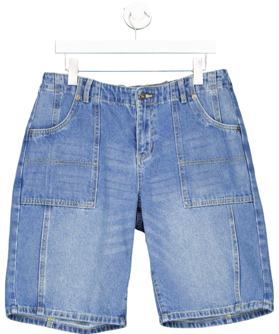 edikted Blue Oversize Low Rise Denim Bermuda Shorts UK L