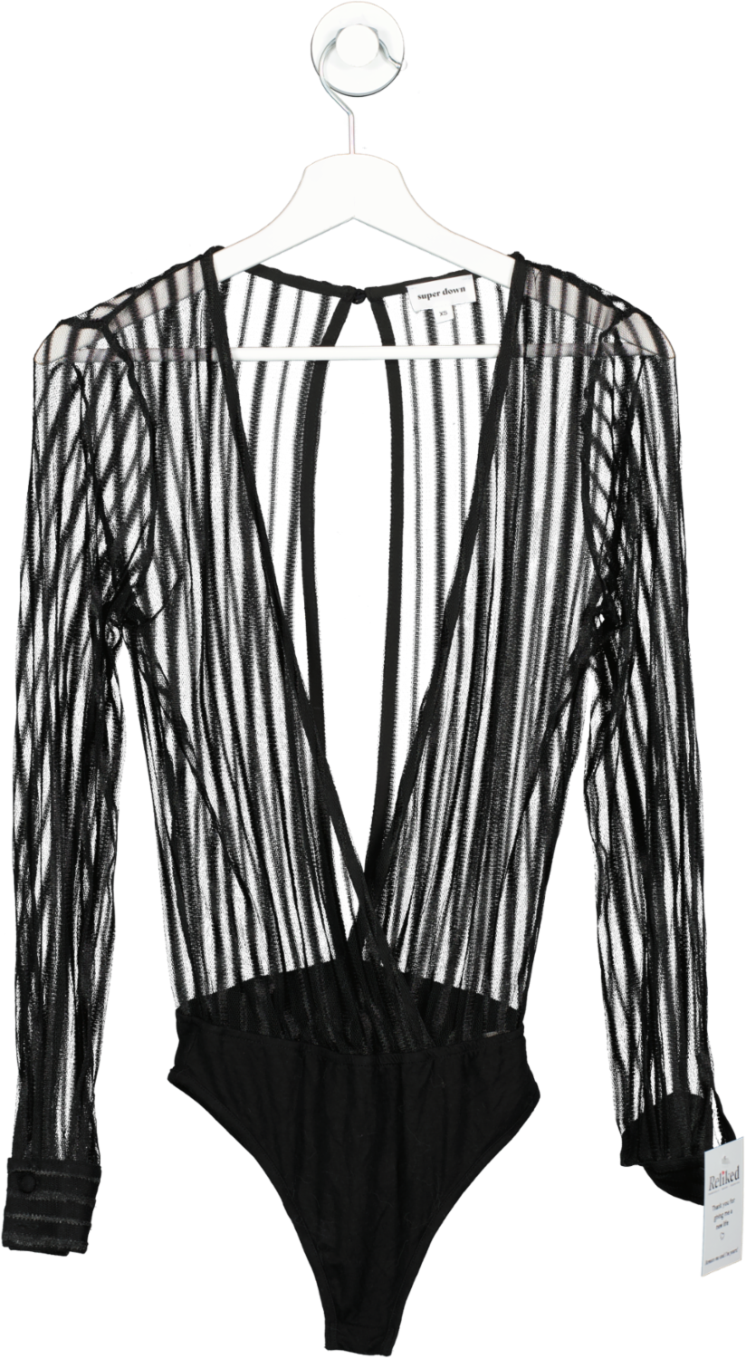 Superdown Black Dila Sheer Striped Bodysuit UK XS